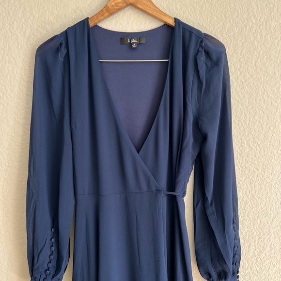 My Whole Heart Dark Navy Blue Long Sleeve Wrap Dress - Picture 3 of 5